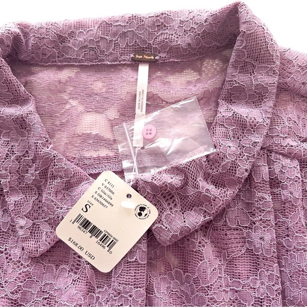 Free People Out West Lace Blouse NWT Lilac Sheer Button Front Top S - Picture 16 of 17
